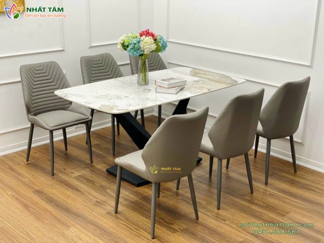 Bộ bàn ăn 6 ghế Mặt Đá Hiện Đại Nhập Khẩu BA-001