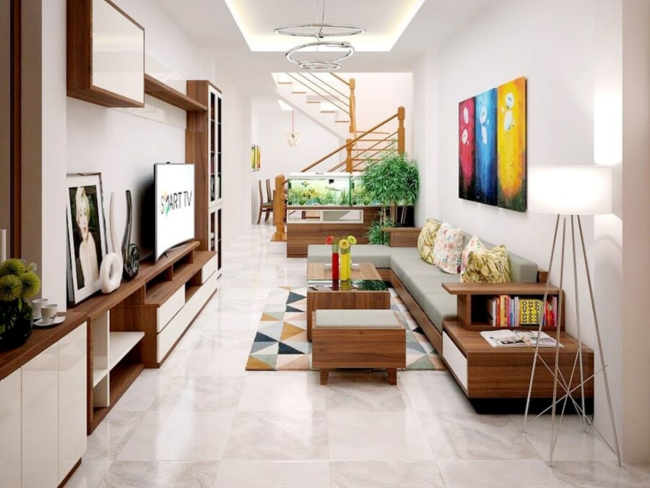 Tiêu chí thiết kế phòng khách hiện đại cho nhà ống