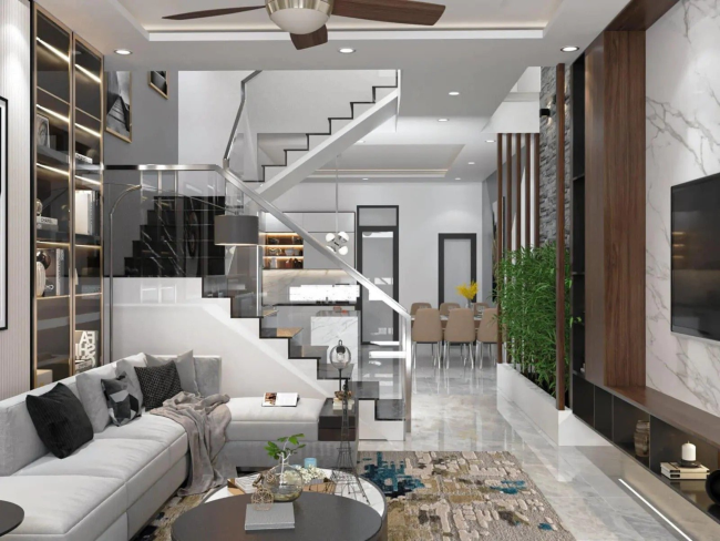 Mẫu phòng khách nhà ống 6m tối giản – tinh gọn